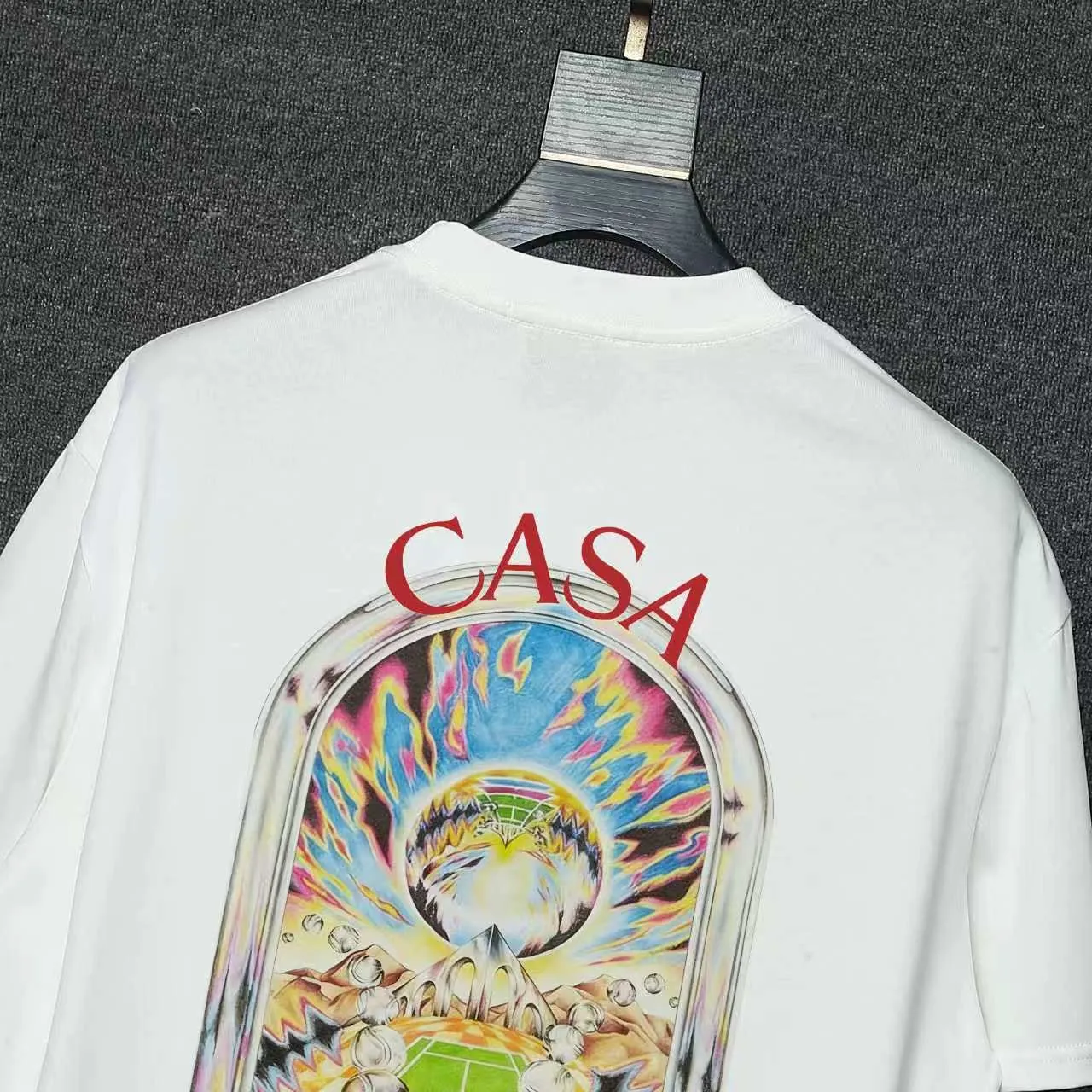 26ss CASABLANCA original printing process short-sleeved T-shirt original development using high-density double yarn pure cotton fabric upper body soft and comfortable color Black White Dark Green color Orange Pink Blue Royal Blue color cigarette powder 8 colors Sizes S M L XL